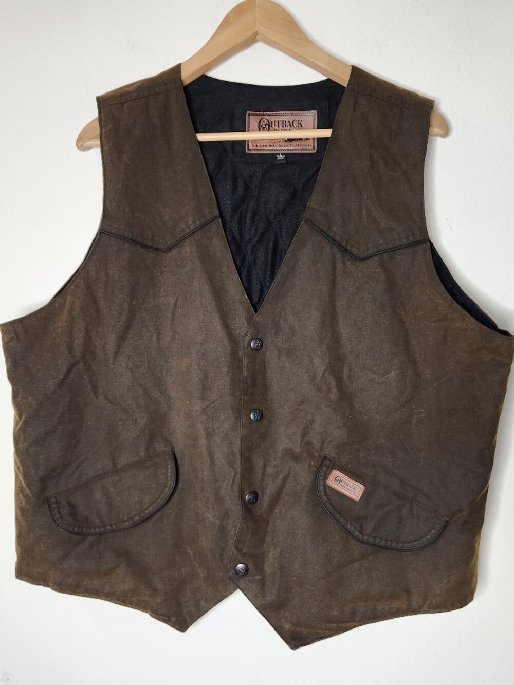 Outback Trading Company Mens Large Brown Canvas Snap Vest Pockets